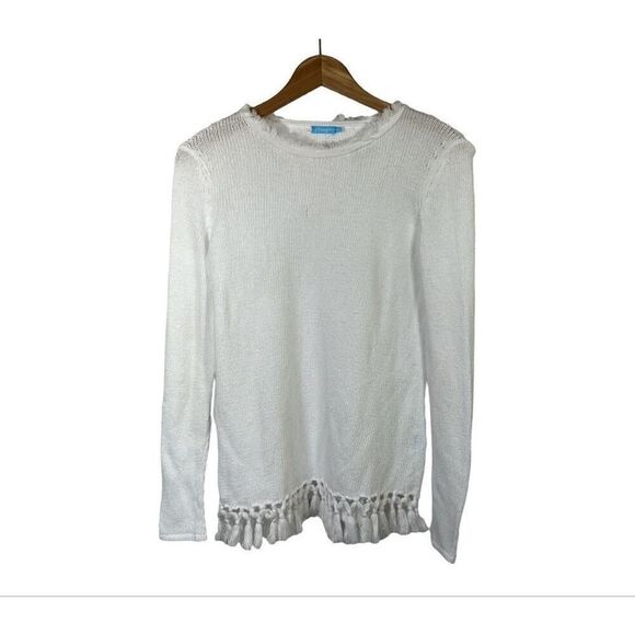J. McLAUGHLIN Women’s Tassel Hem Fringe Cotton Sweater White Size Extra Small - Picture 1 of 7